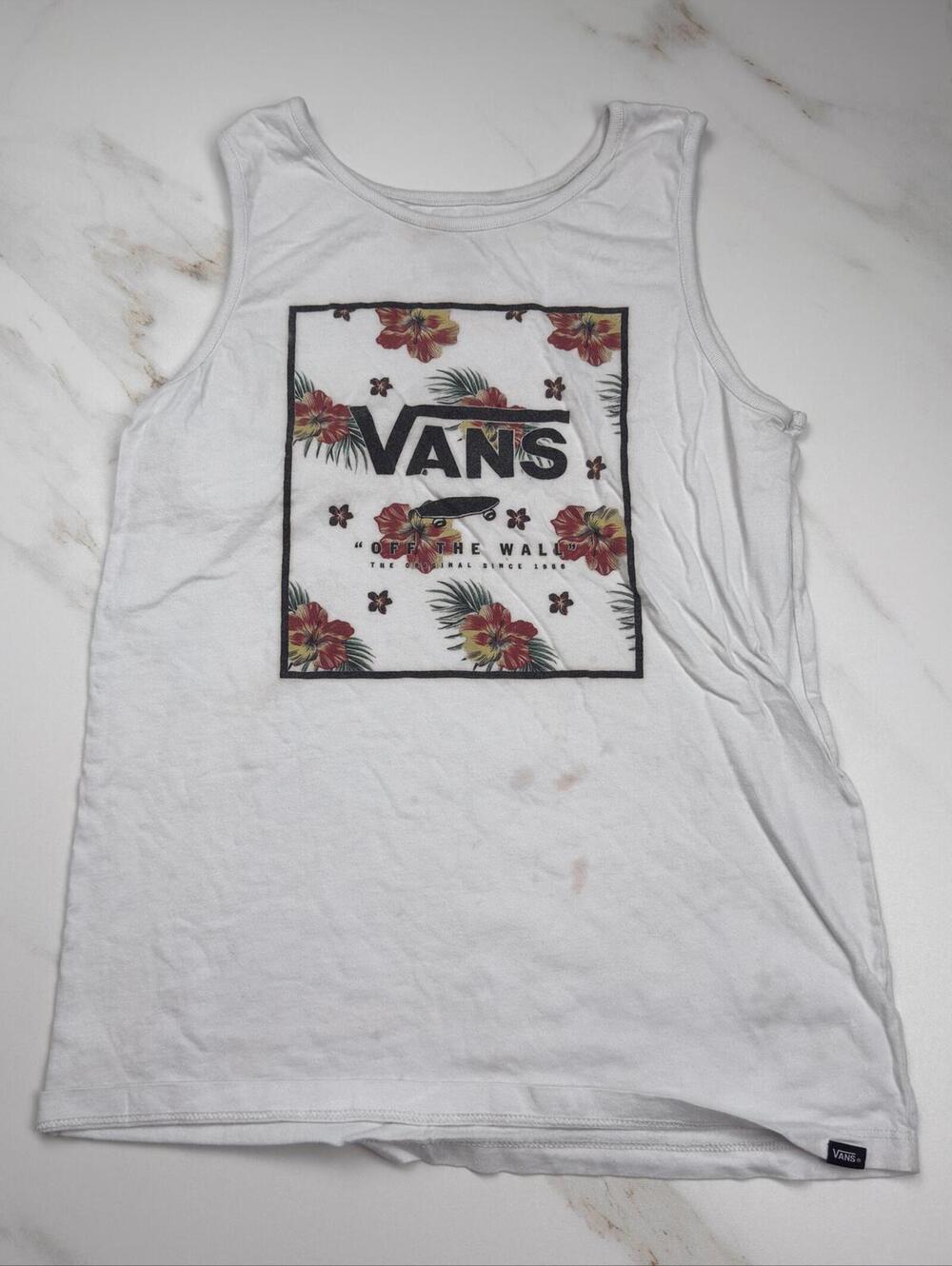 Vans White Tank Top Graphic - Boys Large